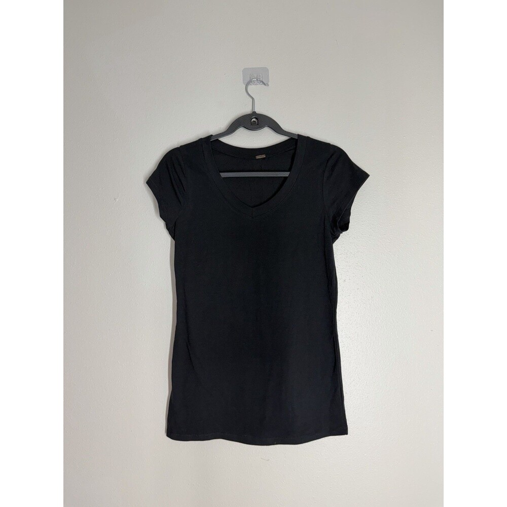Poof Black V Neck T Shirt Fitted Stretch Baby Tee Minimalist Basic Medium